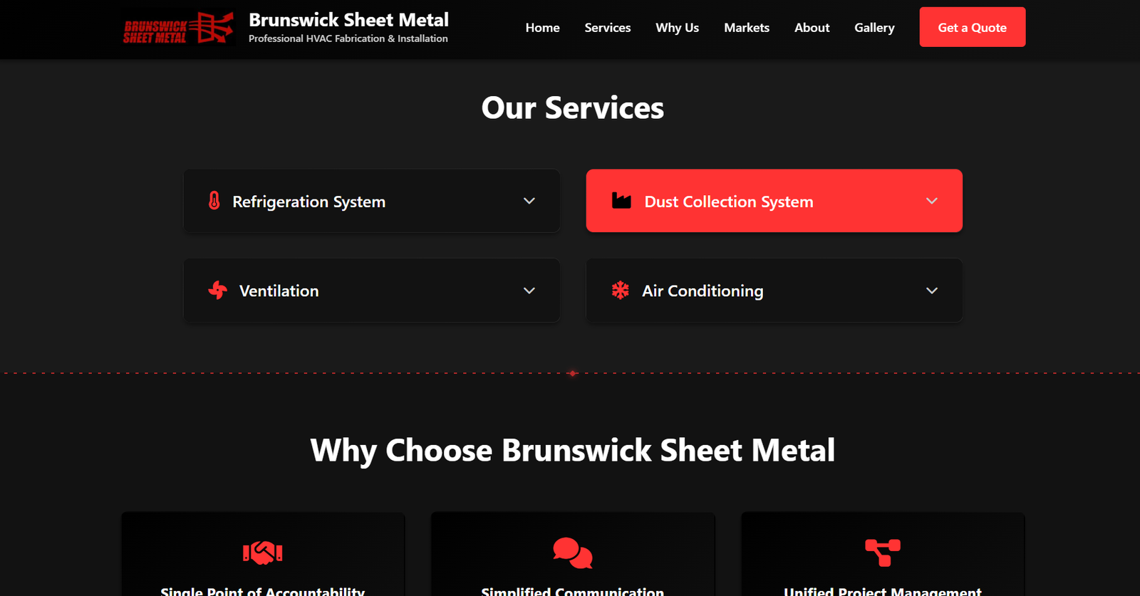 Brunswick Sheet Metal HVAC Website Screenshot